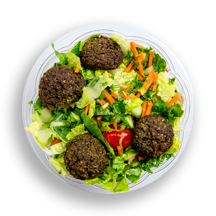 Nutritional image of falafel salad in chef-designed salads table