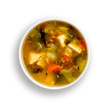 Nutritional image of boston shrimp bisque/beef mushroom barley soup in the daily soups table